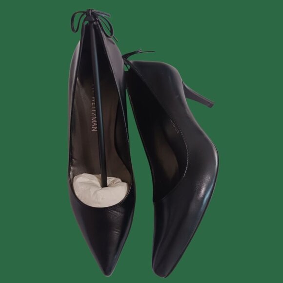 Stuart Weitzman Peekamid Leather Pointed Toe Heels Bow Detail Blk Size 36.5/6 - Picture 10 of 15